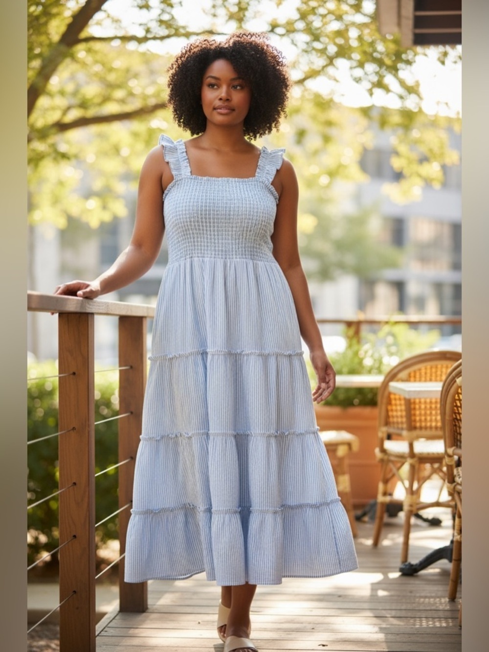 Vineyard Vines Kentucky Derby Flutter Sleeve Smocked Seersucker Midi Dress XL
